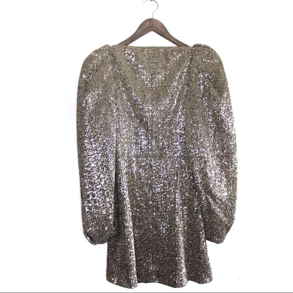 Zara NWT Bloggers Favorite Golden Sequin Puff Sleeve Zipped Party Shimmer Dress - Picture 16 of 16